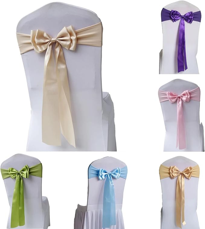 Pack of 100 Chair Sashes Spandex Chair Bands Satin Chair Sashes Chair Ribbons Bows Stretch Chair Sashes for Wedding Party Events Banquet Hotel Home Kitchen Chair Cover Decoration（100 PCS Champagne） - Image 2