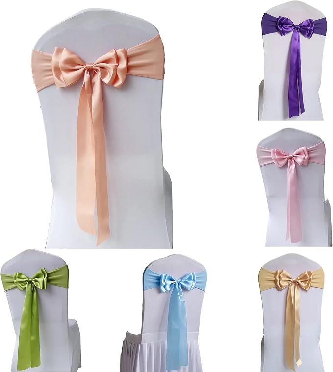 Pack of 10 Chair Sashes Spandex Chair Bands Satin Chair Sashes Chair Ribbons Bows Stretch Chair Sashes for Wedding Party Events Banquet Hotel Home Kitchen Chair Cover Decoration（10 PCS Coral Orange） - Image 2