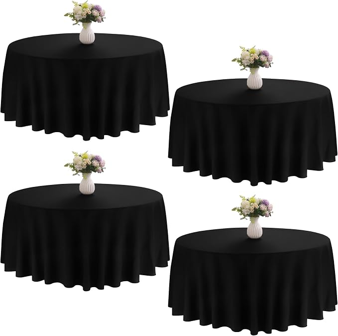 4 Pack Round Tablecloth 70 Inch Black Polyester Washable Decorative Fabric Table Covers for Wedding Dining Table Buffet Parties Banquet Decor by JALANCY