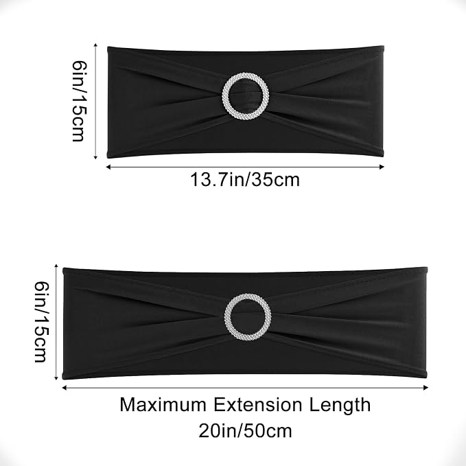 Black Chair Sashes 50 Pack Spandex Stretch Chair Band Sashes with Buckles for Folding Chairs Wedding Party Reception Baby Shower Events Banquet Decorations - Image 2