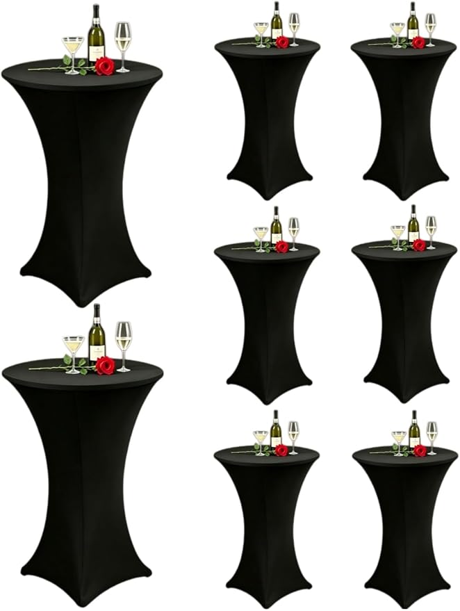 8 Pack High Top Cocktail Table Covers Black 32x43 Inch Fitted Stretch Round Cocktail Table Tablecloths Spandex Round High Top Table Cloths for Bar Party Wedding Banquet Event by Zrlljp