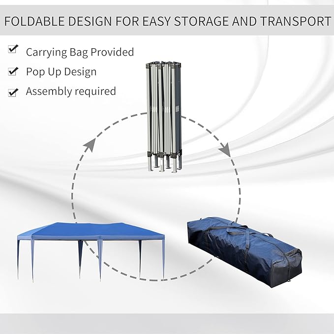 Outsunny 10' x 19.2' Pop Up Canopy Tent, Heavy Duty Tent for Parties, Outdoor Instant Gazebo Sun Shade Shelter with Carry Bag for Catering, Events, Wedding, Backyard BBQ, Blue