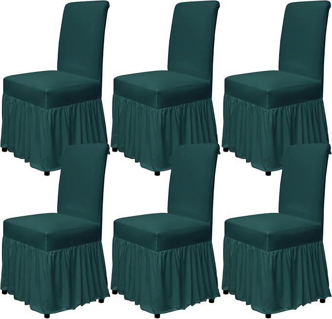 molasofa Chair Covers for Dining Room Set of 6 Stretch Chair Slipcovers with Skirt for Kitchen Seat Protectors Wedding Banquet Decor Kids Pets Spandex Fabric Washable (6pcs, Dark Green) by Molasofa