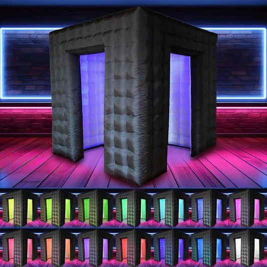 SAYOK 8.2x8.2x8.2ft Inflatable Photo Booth Backdrop, Black-White Photo Booth Enclosure Portable Inflatable Tent Photoshoot Background for Party Wedding Advertising Events