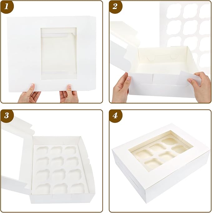 Moretoes 15pcs Cupcake Boxes, 12 Count Bakery Boxes with Windows & Inserts | 13x10x3.5 Inches Food-Grade Cupcake Containers Ideal for Muffins | for Birthday Holiday Party Bakery Supplies - Image 3