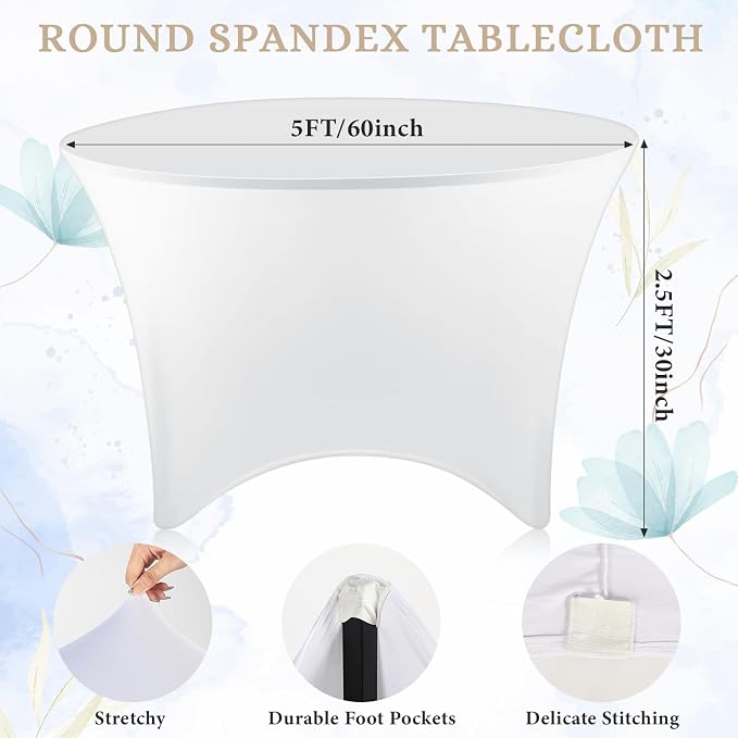 Peryiter 15 Pack Spandex Round Tablecloth Fitted Stretch,5 Ft,60inch,White - Image 2