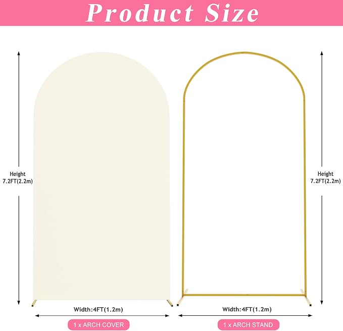 Putros Arch Backdrop Stand and Cover Set, 7.2ft Arch Stand with Ivory Cover - Image 2