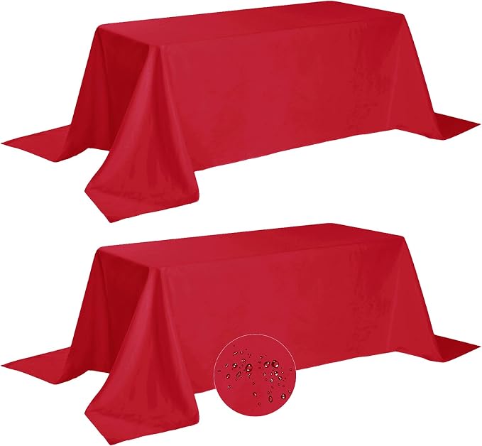 Fokitut 2 Pack Waterproof Rectangle Tablecloth, 90x156 Inch,Stain Resistant and Wrinkle Polyester Table Cloth, Fabric Table Cover for Kitchen Dining, Wedding, Party, Holiday Dinner-Red by BalsaCircle