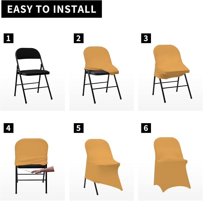 HAINARverS Folding Chair Covers for Wedding, 10pcs Gold | Stretch Spandex Washable Fabric Chair cover, Decoration Chair Cover for Wedding, Party, Banquet, Birthday, Conference, Event - Image 5