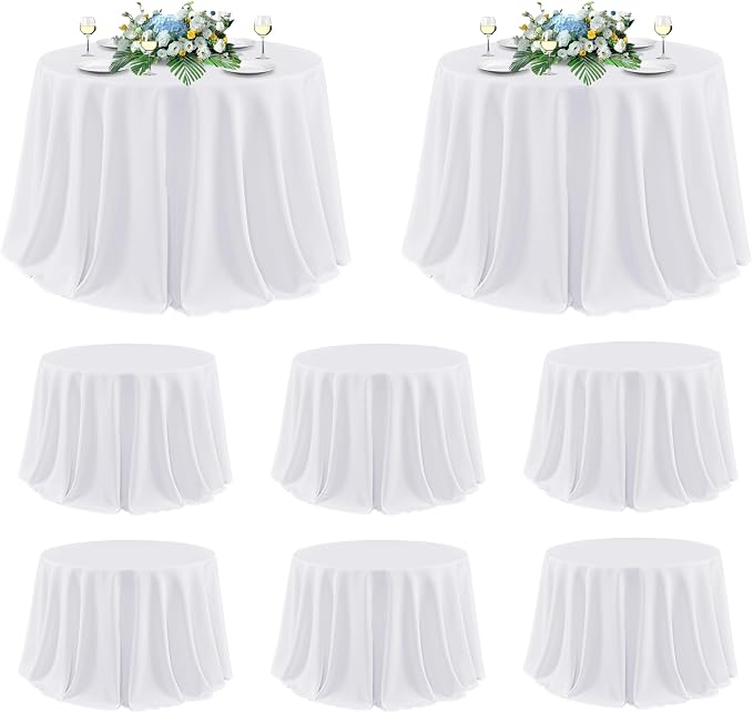 sancua White Round Tablecloth 120 Inch Fit 48-96 Inch Tables, 8 Pack | Circle Polyester Fabric Table cloth for Wedding Party Reception Banquet Birthday, Washable Formal Covers by sancua