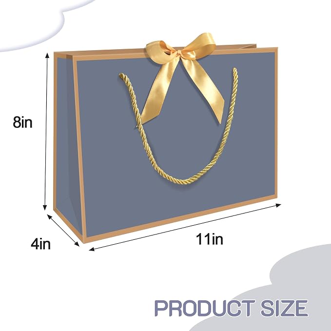5 | 12 | 25 | 50 Pack Gift Bag with Bow Ribbon Horizontal Paper Gift Bags Bulk for Women Men,with Handles for Birthday Wedding Bridesmaid Party Favor Shopping Retail Gift Sacks (Navy, 11x4x8 Inch (Pack of 5)) - Image 2