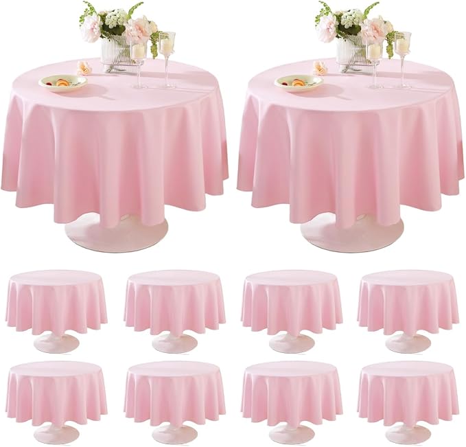 10 Pack Round Tablecloth 90 Inch Pink Tablecloth, Polyester Fabric Washable Table Cloth for Home, Party, Wedding or Restaurant Use. by CraftAndParty