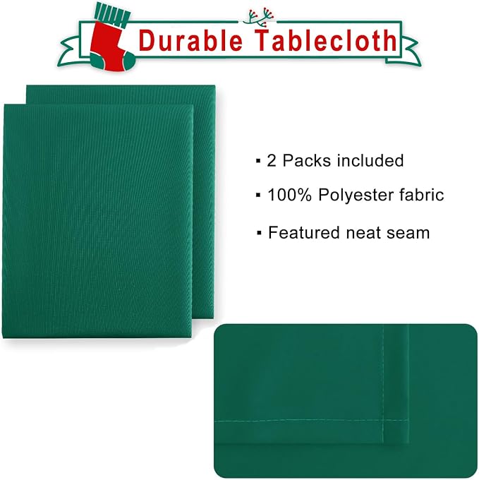 Hiasan 2 Pieces Square Tablecloth, Emerald Green, 54 x 54 Inch | Waterproof, Wrinkle Resistant, Washable Polyester Table Cloth for Dining Room/Birthday/Party/Christmas/Outdoor Picnic - Image 4