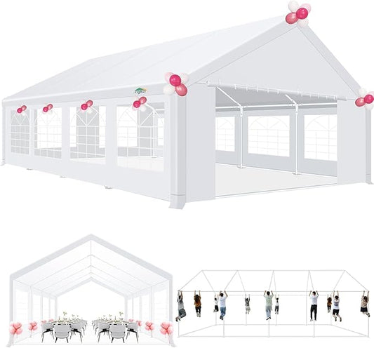 COBIZI 20x20ft Party Tent Heavy Duty for Parties Waterproof, Wedding and Event Canopy & Carport, Carpas para Fiestas with Removable Sidewalls & Built-in Sandbag, UV50+, White(Better Than Galvanized)