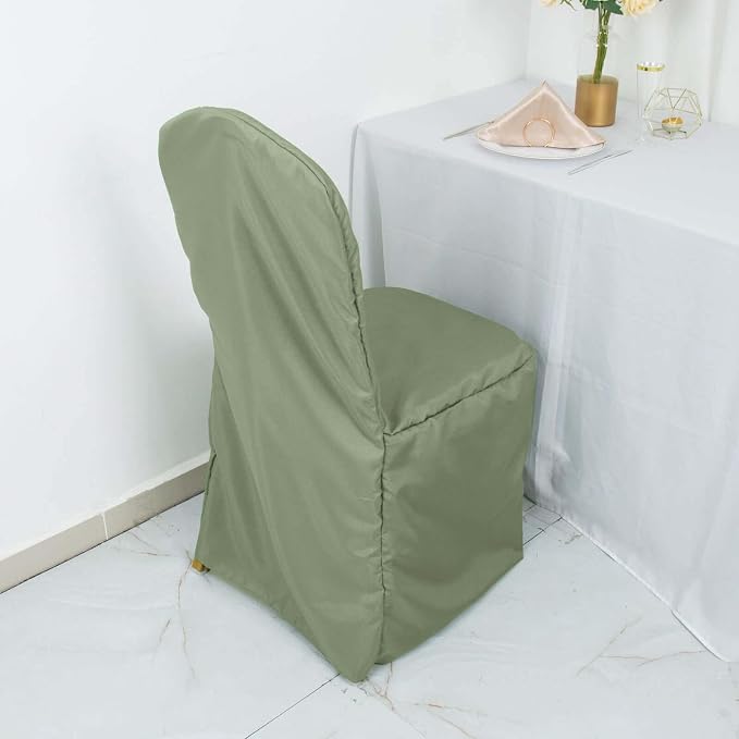 Efavormart 30PCS | Round Top Eucalyptus Sage Green Polyester Banquet Chair Covers Linen Dinning Chair slipcover for Wedding Party Event Catering - Image 3