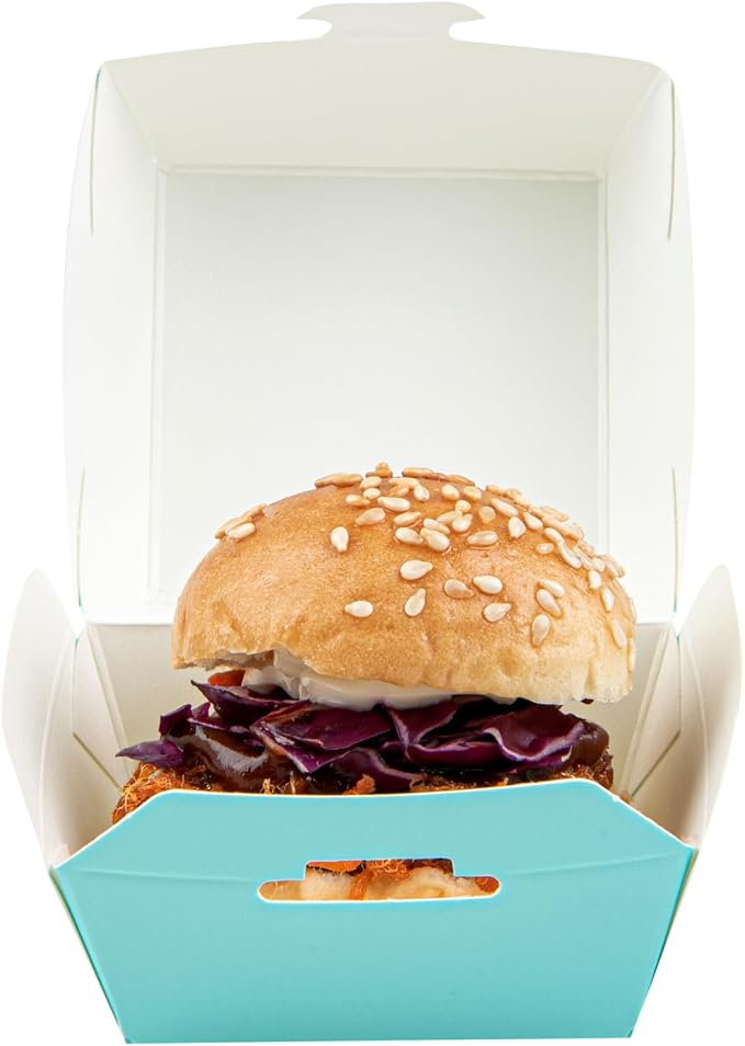 Restaurantware 2.5 x 2.5 x 2 Inch Mini Burger Boxes 100 Clamshell Food Containers - Hinged Lid Disposable Turquoise Paper Take Out Boxes Serve Sliders Or Finger Foods - Image 8