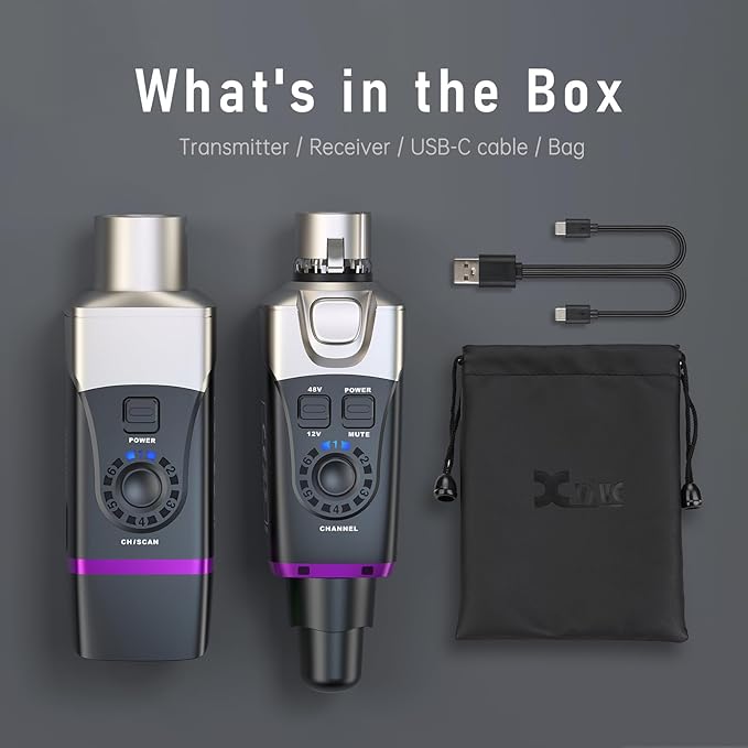Xvive U35C Wireless Microphone System 5.8GHz Wireless XLR Transmitter and Receiver for Condenser Microphone, Audio Mixer, PA System, Channel Scan Mode