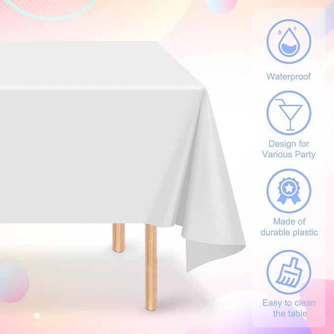 16 Pack White Plastic Tablecloth for Rectangle Tables, Premium Decorative White Disposable Table Cloths for Parties, Bulk Rectangle Party Table Cover for Birthday, Wedding, Anniversary, 54 x 108 Inch - Image 3