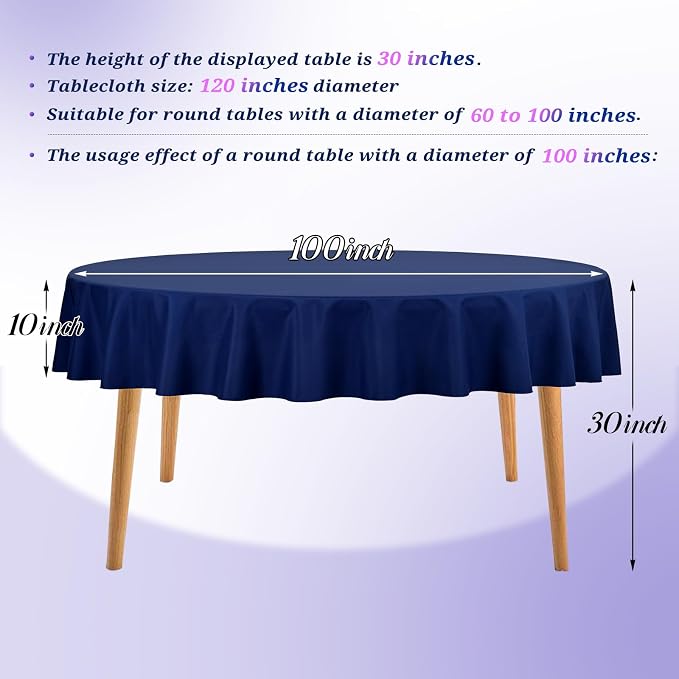 Teruntrue 12 Packs Navy Blue Round Tablecloths 120 inch Round Table Cloth, Washable Polyester Fabric for Wedding Parties Banquet Holiday Dinner Table Decorative, Navy Blue - Image 3