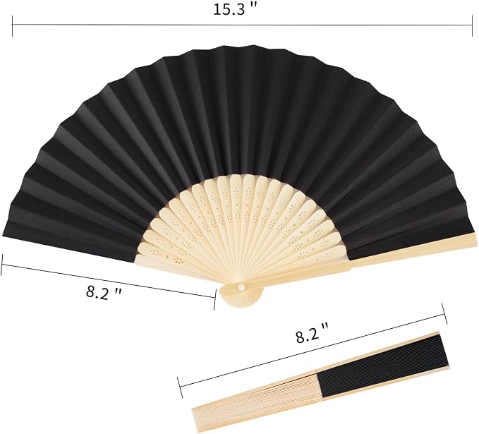 Sepwedd 50pcs Black Paper Hand Fan Bamboo Folding Fan Handheld Paper Fan | Handheld Paper Fan for Wedding Party and Home Decoration - Image 3