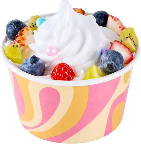 Coppetta 8 Ounce Dessert Cups, 50 Greaseproof Ice Cream Cups - Lids Sold Separately, For Hot And Cold Foods, Tropical Twist Paper Yogurt Bowls, Disposable, Sturdy - Restaurantware by Restaurantware