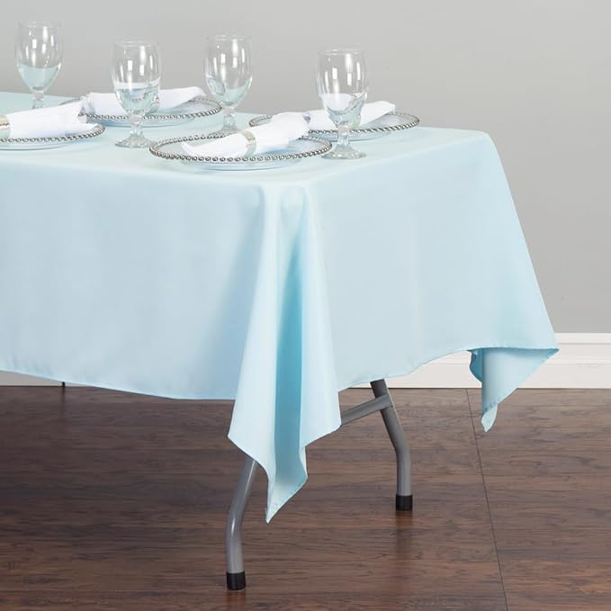 LinenTablecloth 60 x 102-Inch Rectangular Polyester Tablecloth Baby Blue - Image 2