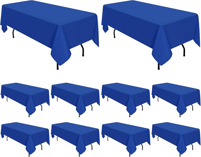 10 Pack Royal Blue Tablecloths for 6ft Tables-60 x 102 Inch | Polyester Table Cover, Stain and Wrinkle Resistant Washable Fabric Table Cloth, Perfect for Wedding Banquet Parties by REWOMC