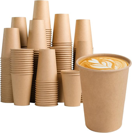 BYSNOW 300 Pack 12 oz Kraft Paper Cups, Disposable Coffee Hot Water Cups | Unbleached Brown Leakproof Drinking Cups for Hot/Cold Beverages, Party, Picnic, Travel, Home, Kitchen, Office, Cafe, Juice by BYSNOW