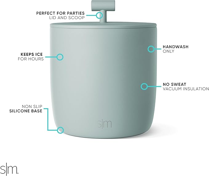 Simple Modern Vacuum Insulated Ice Bucket with Lid and Scoop | for Cocktail, Champagne, Wine, Beer, & Hosting | Stainless Steel 100oz Capacity for Large Parties | Rocks Collection | Sea Glass Sage