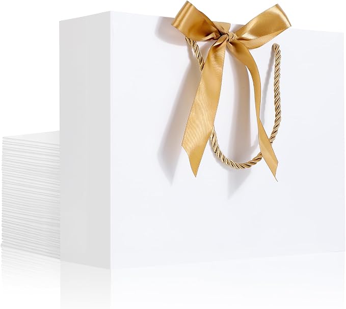 EUSOAR White Thank You Gift Bags with Handles，20pcs 10.6"x3.1"x8.3" Gift Bags with Ribbon Wedding Favor Bags, Gift Wrap Treat Bags Bulk for Wedding,Party Favors,Grocery,Baby Showers, Birthdays by EUSOAR