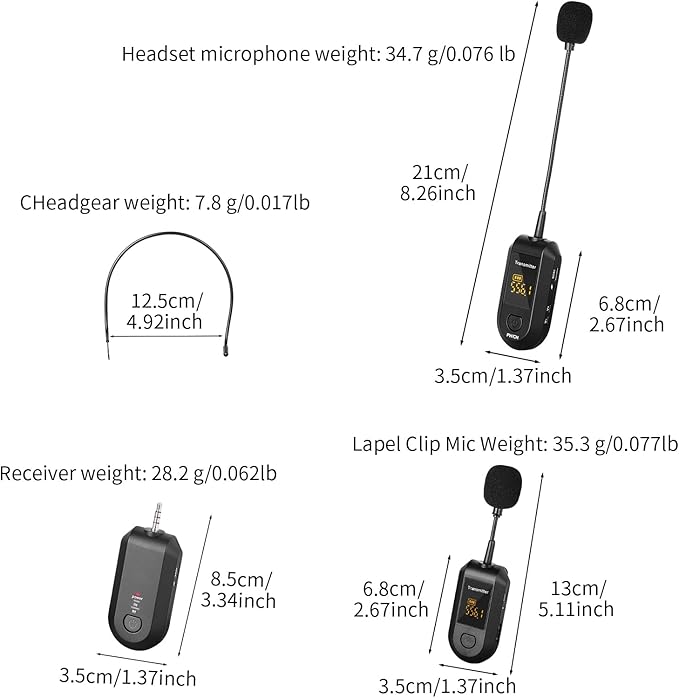 Depusheng 2.4G Wireless Microphone Headset,Lavalier and Handheld Mic 160ft Range,with 1/8''&1/4'' Plug for PA System,Voice Amplifier (1 Headset Microphone)