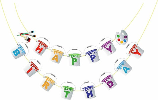 Art Happy Birthday Banner Art Painting Birthday Banner for Birthday Baby Shower Colorful Fiesta Party