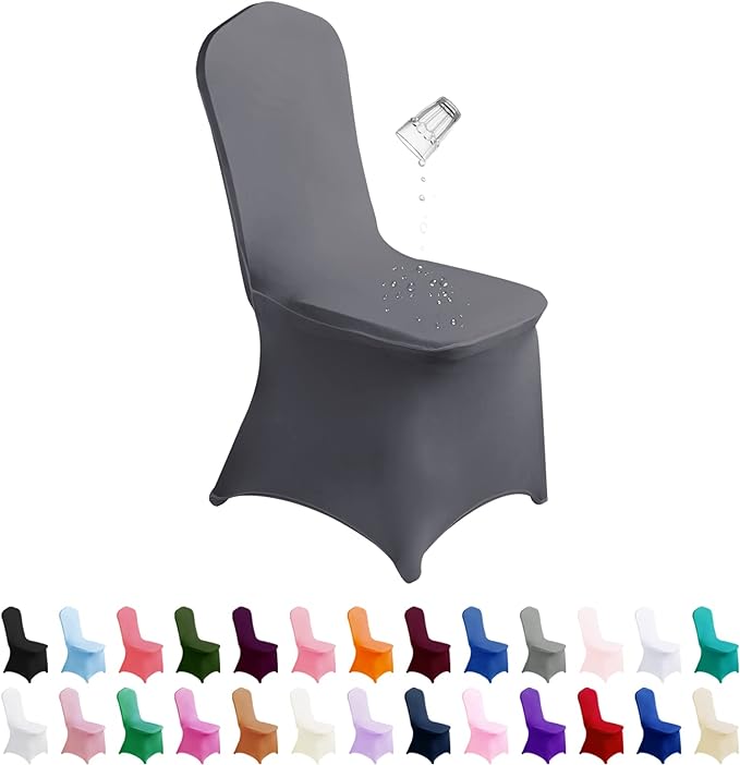 SuperO Waterproof Spandex Chair Cover 25PCS, Stretch Dining Chair Covers, Polyester Outdoor Chair Covers, Protector Stretch Chair Cover for Party Universal, Banquet, Wedding Event, Hotel(Grey) by SuperO