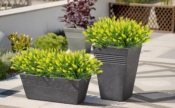 obbsie 12 Bundles Artificial Plants Outdoor, 18.2" UV Resistant Faux Monkey Grass Greenery Stems No Fade Faux Plastic Flowers Shrubs for Home Weddings Garden Porch Front Patio Office Decor - Yellow - Image 6