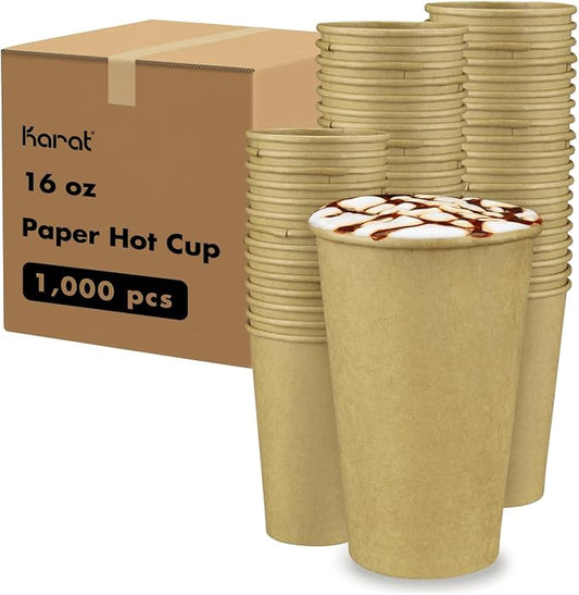 Karat 16z Kraft Paper Coffee Cups [1,000 ct] Disposable, Leak-Resistant Double Poly-Lined Hot Cups | Ideal for Cafes & Offices, 90mm by Karat