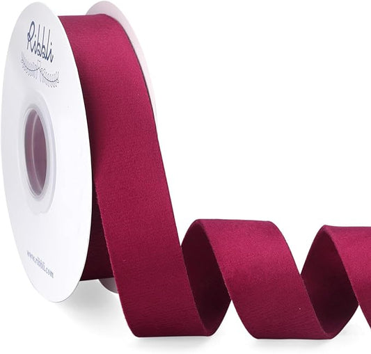 Ribbli Burgundy Velvet Ribbon Double Faced 1 Inch 10-Yard Spool Burgundy Ribbon Use for Christmas Tree Ornaments Gift Wrapping Wreath Decoration Wedding Boutonnieres