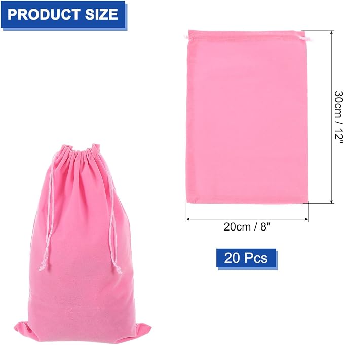 uxcell 20 Pcs Velvet Drawstring Bag, 8 x 12 Inch Jewelry Velvet Pouches Gift Bags for Wedding Party Favor Candy Jewelry Packaging Organizing Storage, Pink - Image 2