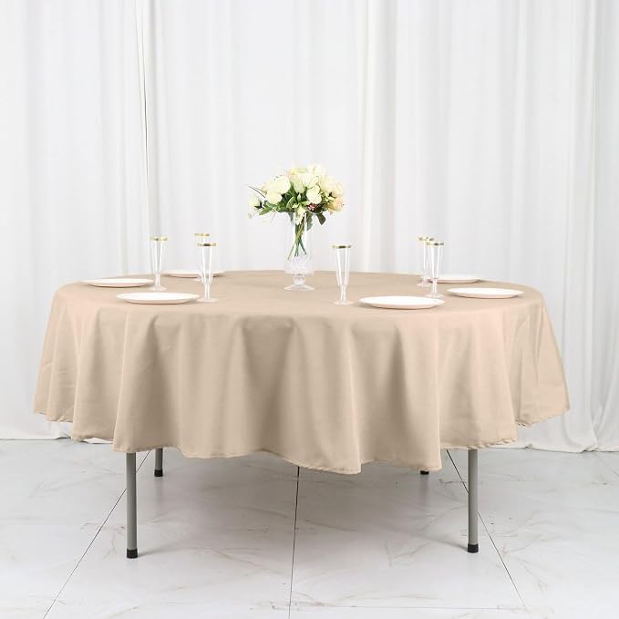 BalsaCircle 6 pcs 90 inch Nude Round Washable Polyester Easy-Care Tablecloth for Indoor and Outdoor Bridal Shower Wedding Table Buffet Table Parties Kitchen Dining - Image 2