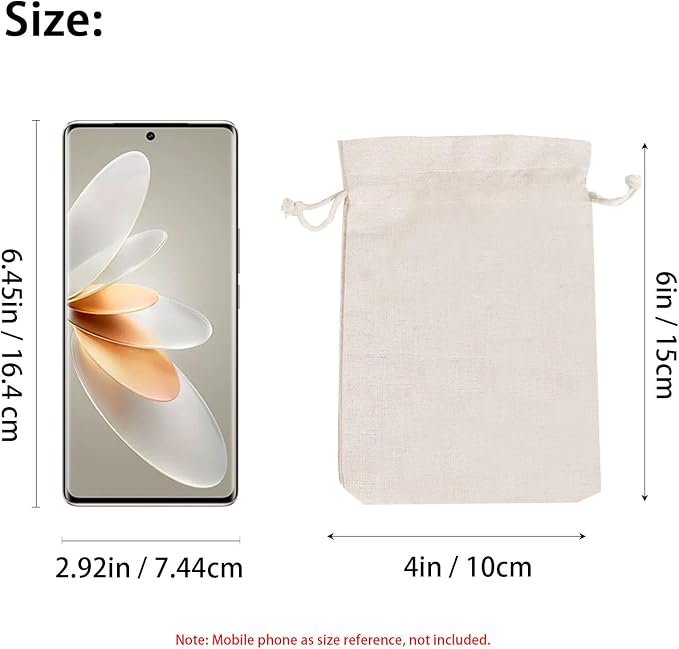 60 Pieces Cotton Drawstring Bags, Reusable Muslin Bag (10 x 15 cm) for Storage, Teas, Candy, Spices, Jewelry, Gifts, Wedding Party and Home Decoration DIY Craft - Image 2