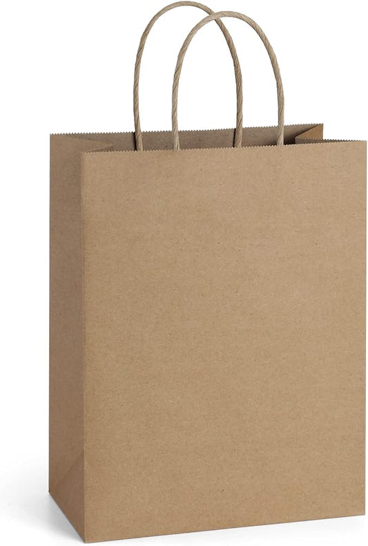 BagDream Gift Bags with Handles 8x4.25x10.5 Inch Brown 50 Pack Bulk | Kraft Paper, Recycled, Medium Size, Sturdy Handles, For Gift Giving, Crafts, Party Favors, Christmas, Business Packaging by BagDream