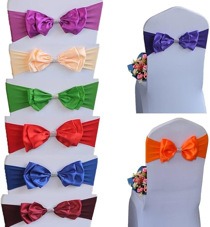 10 PCS Spandex Chair Sash Bow Tied,Elastic Sashes Chair Bands for Wedding Party Reception Events Celebration Banquets Hotel Event Decorations Chairs Decoration(Black) - Image 3