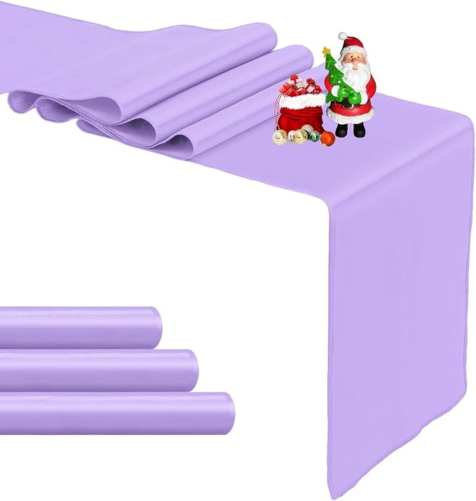 4-Pack Lavender Satin Table Runner 12 x 108 Inch Long Bright and Smooth Silk Fabric Table Runner for Wedding Banquet Birthday Party Decoration by Pufogu
