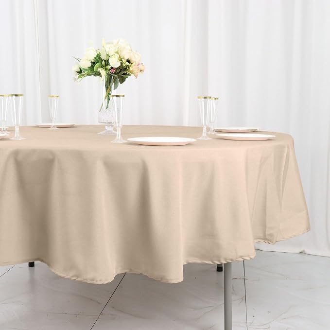 BalsaCircle 6 pcs 90 inch Nude Round Washable Polyester Easy-Care Tablecloth for Indoor and Outdoor Bridal Shower Wedding Table Buffet Table Parties Kitchen Dining - Image 3