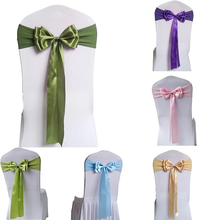 Pack of 10 Chair Sashes Spandex Chair Bands Satin Chair Sashes Chair Ribbons Bows Stretch Chair Sashes for Wedding Party Events Banquet Hotel Home Kitchen Chair Cover Decoration（10 PCS Olive Green） - Image 2
