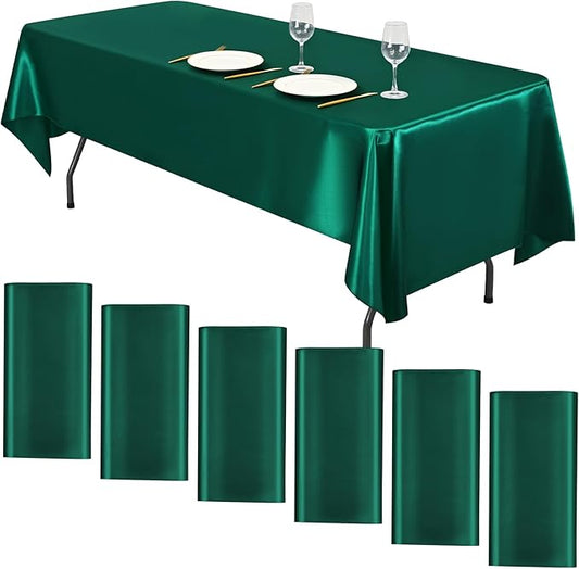 YMHPRIDE 6 Packs Satin Tablecloth 108 x 57 inch Dark Green Rectangular Tablecloths, Overlay Satin Table Cover Bright Silk Tablecloth Smooth Fabric Table Decoration for Wedding Party Banquet Events