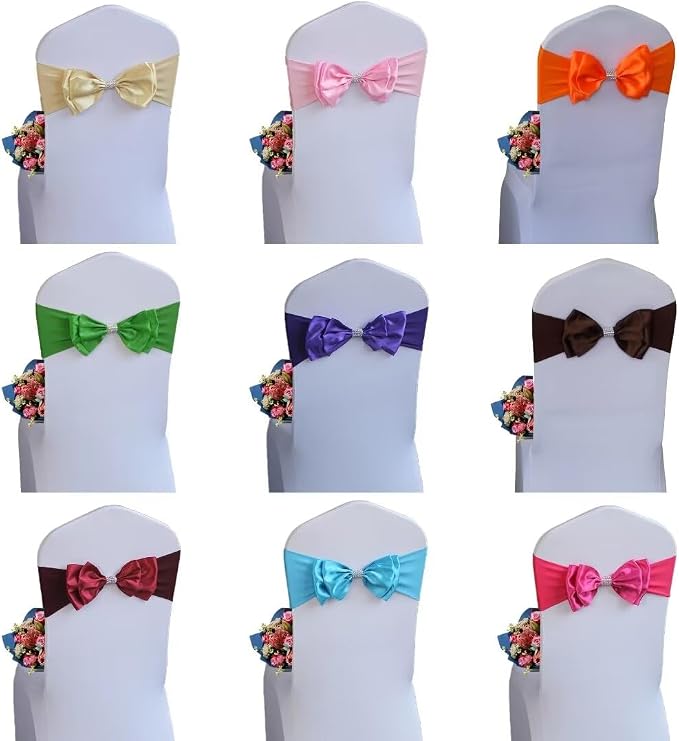 100 PCS Spandex Chair Sash Bow Tied,Elastic Sashes Chair Bands for Wedding Party Reception Events Celebration Banquets Hotel Event Decorations Chairs Decoration(Sky Blue) - Image 4