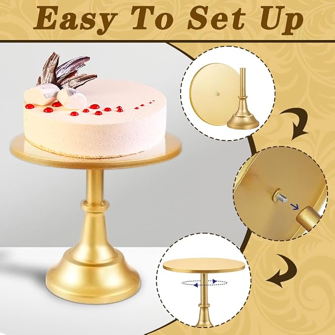3 Pcs Cake Stand with 20Pcs Cakeboard Round, Cake Stand Set Disc Diameter 8" 10" 12", Perfect Dessert Table Display Set, Cupcake&Cake Stands for Party, Wedding, Birthday (Gold) - Image 2