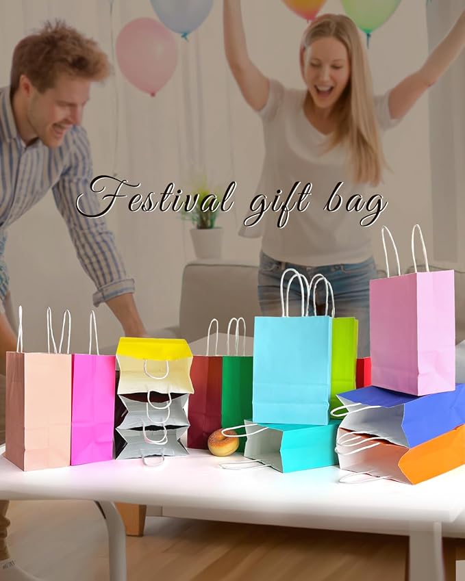 Bakepacker 200Pcs Small Paper Gift Bags with Handles 16 Different Senior Color Bags (15x21x8cm/6"x8.3"x3.15") - Image 5