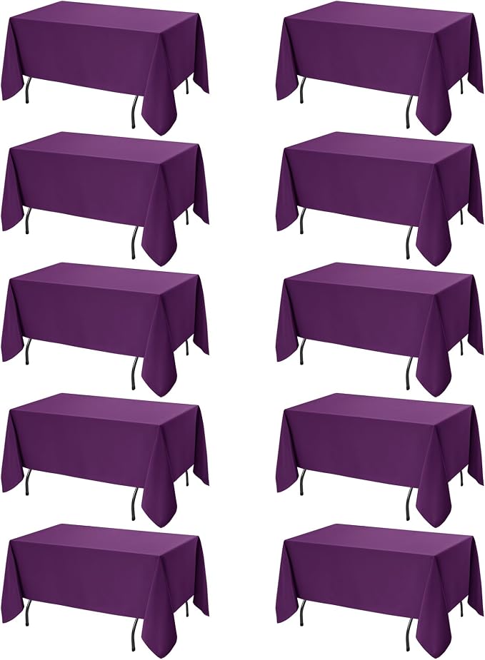 10-Pack Purple Tablecloths for Rectangle Tables, 70 x 120 Inches | Stain-Resistant Polyester Fabric for 6 Foot Tables - Washable Table Covers for Weddings, Banquets, Birthday Parties, Events by DailySet