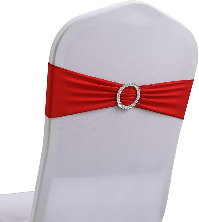 Dimatic Spandex Chair Sashes Bands 30PCS Stretch Chair Cover Ties Bows with Buckle Slider Wedding Party Reception Banquet Decoration (Red) by Dimatic